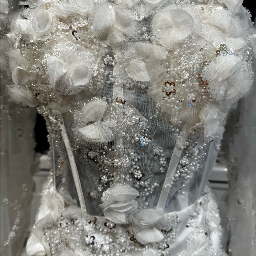 White Floral Lace Wedding Dress - Picture 3 of 16